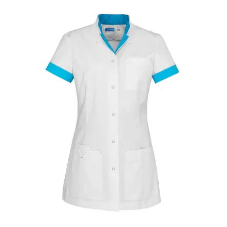 Zorgjas De berkel Jill met kleuraccenten personaliseerbaar borduurwerk lichtblauw.webp