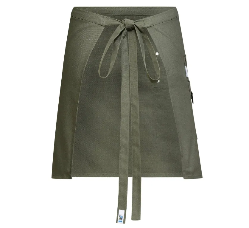 denim kort keukenschortje opdienschort met 2 zakken denim groen.webp