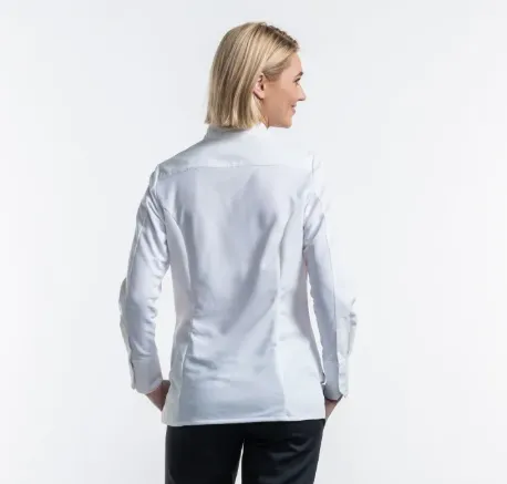 Dameskeukenjas executive luxekeukenjas chaud devant wit personaliseerbaar achterkant.webp