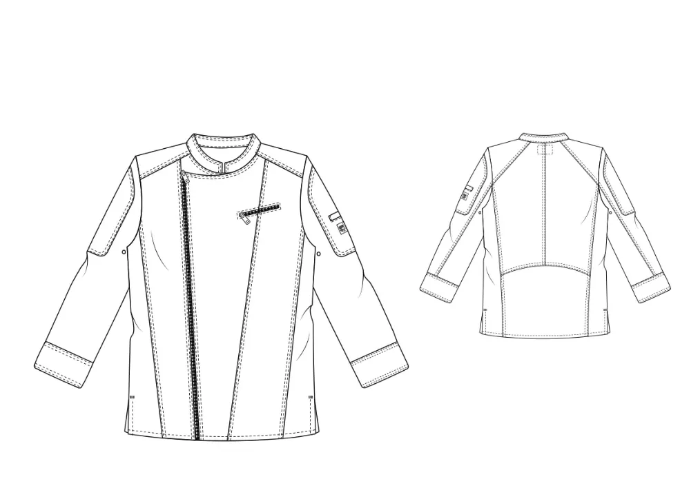 Herenkeukenjas Biker met rits chaud devant wit personaliseerbaar tekening.webp