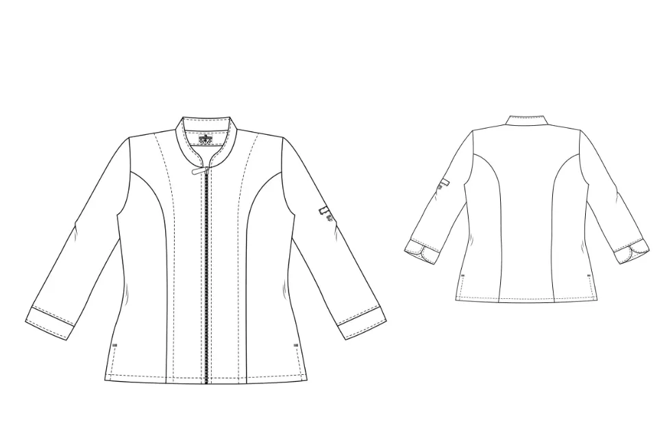 dameskeukenjas monza middenrits opstaande kraag personaliseerbaar tekening.webp