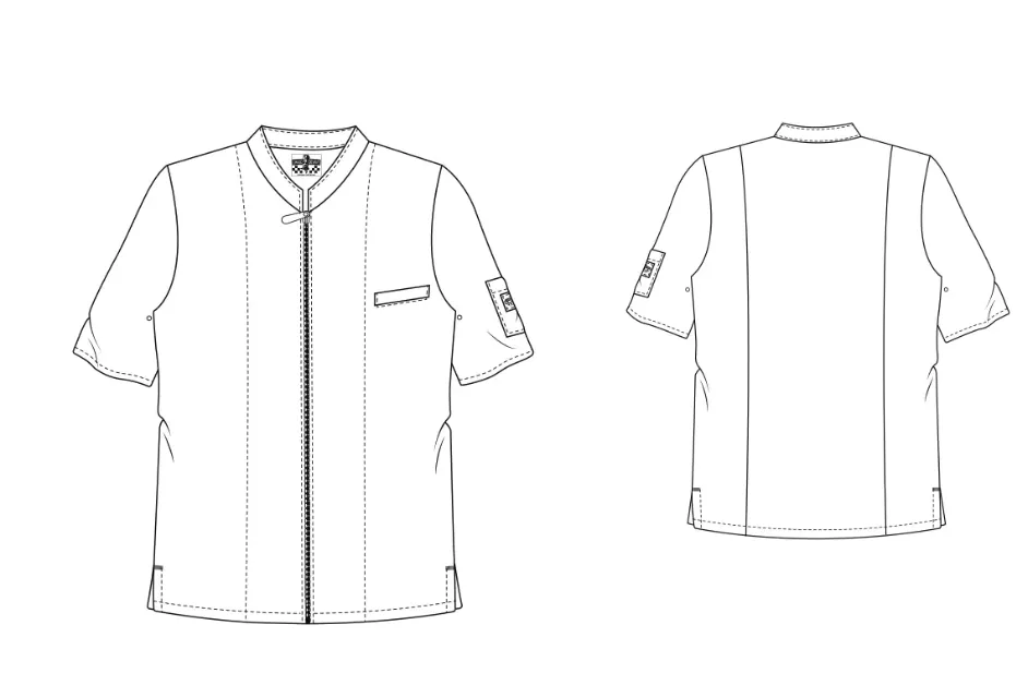 Herenkeukenjas korte mouwen monza met middenrits wit tekening.webp