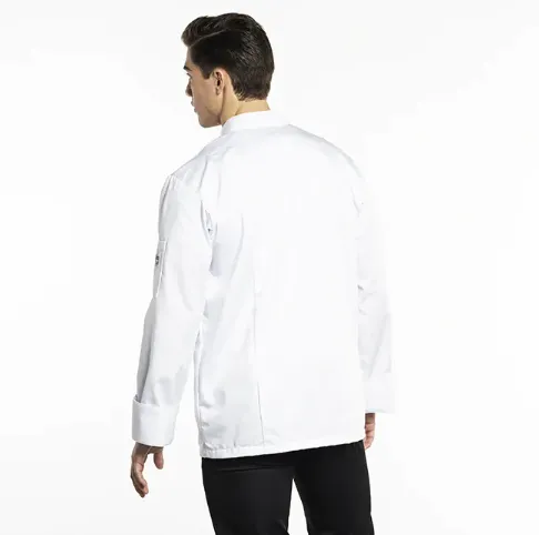 Herenkeukenjas klassiek roma met dubbele knopenrij - wit personaliseerbaar achterkant.webp