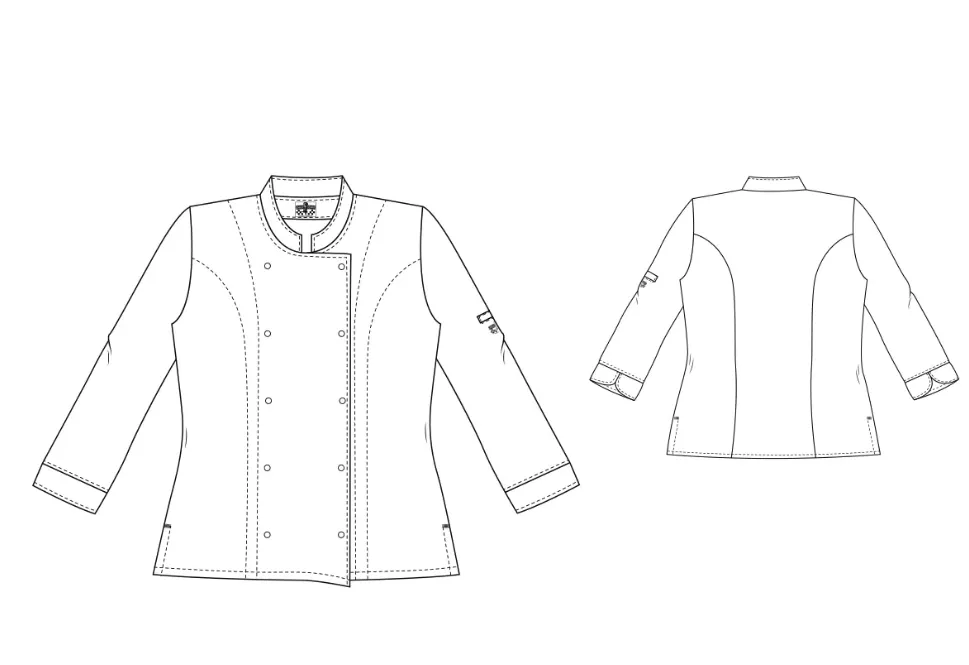 Dameskeukenjas Roma klassiek model met dubbele knopenrij zwart personaliseerbaar tekening.webp