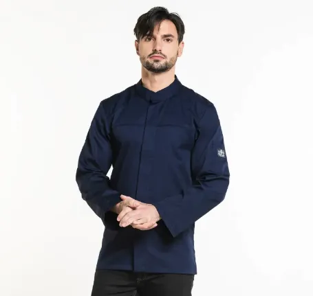 Herenkeukenjas salerno middenknopenrij chaud devant blauw personaliseerbaar.webp