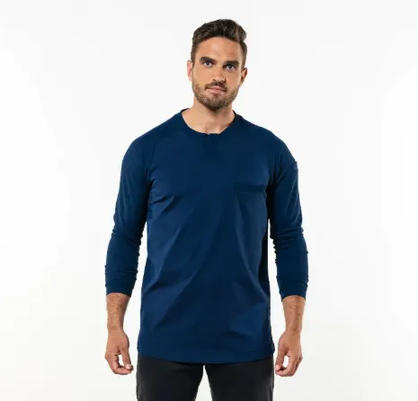 keukenshirt lange mouwen rekbare stof personaliseerbaar navy heren.webp