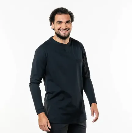 keukenshirt lange mouwen rekbare stof personaliseerbaar zwart heren.webp