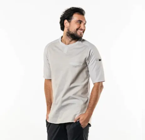 keukenshirt korte mouwen rekbare stof personaliseerbaar zand heren.webp