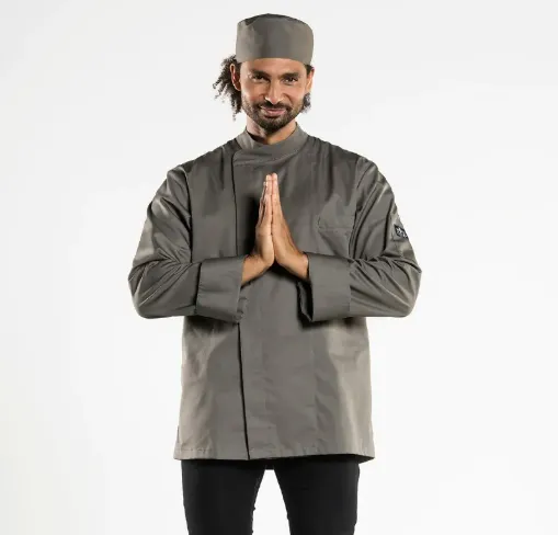 Keukenjas heren bacio lange mouw chaud devant personaliseerbaar bruin.webp