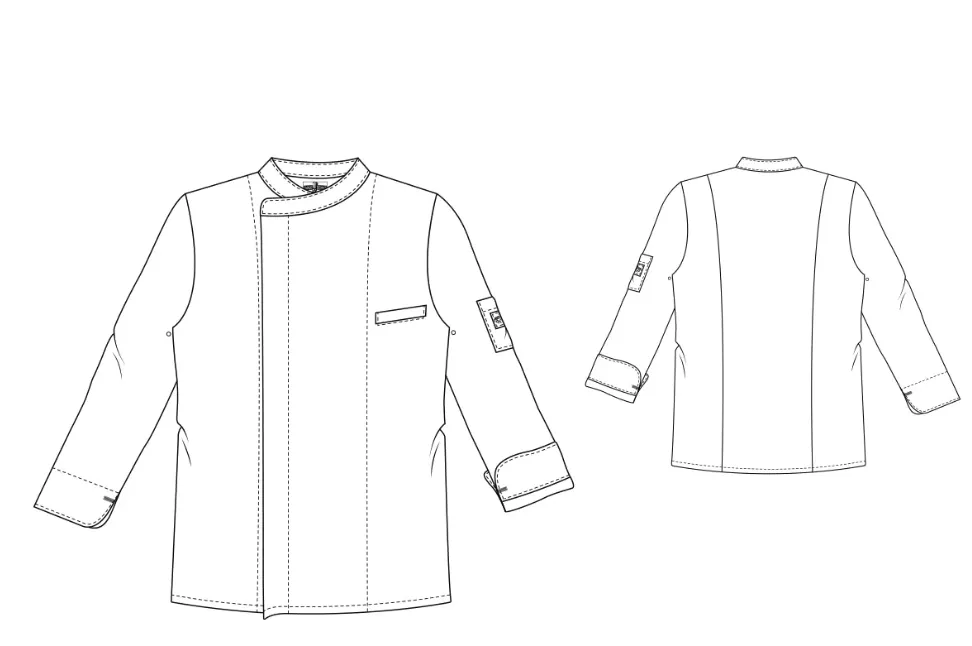 Keukenjas heren bacio lange mouw chaud devant personaliseerbaar achterkant tekening.webp