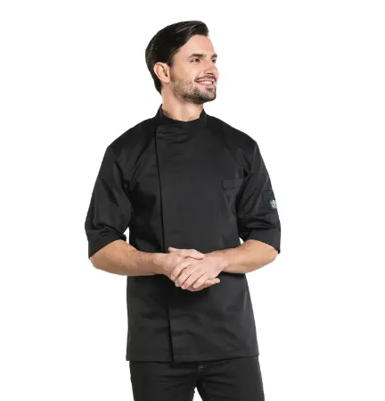 Keukenjas heren bacio korte mouw chaud devant personaliseerbaar zwart.webp