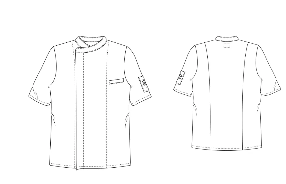 Keukenjas heren bacio korte mouw chaud devant personaliseerbaar zwart tekening.webp