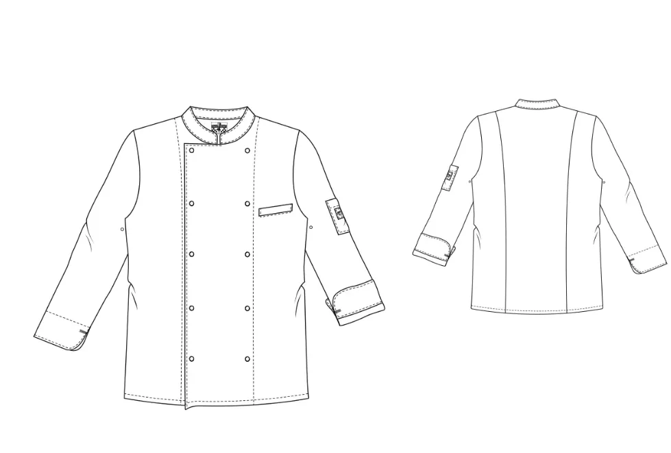 Herenkeukenjas klassiek roma met dubbele knopenrij - wit personaliseerbaar tekening.webp