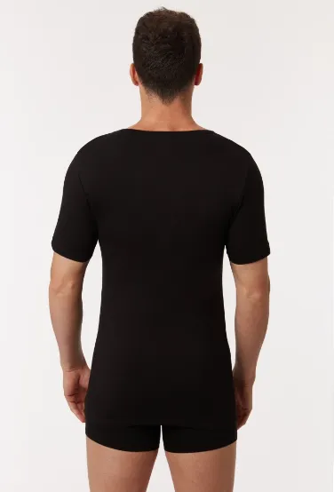 Onderhemdje heren v-hals korte mouw woody BAV - zwart achterkant.webp