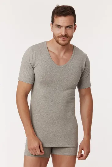 Onderhemdje heren v-hals korte mouw woody BAV - grijs.webp