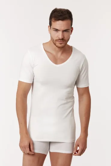 Onderhemdje heren v-hals korte mouw woody BAV - wit.webp