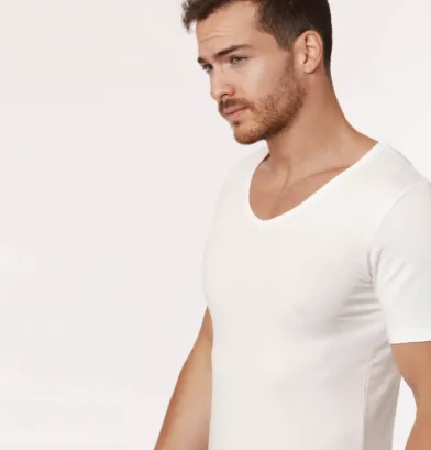 [Jellycoe.be - VHals H. WIT Small - 999-10-BAV-Z/100] Onderhemdje met korte mouwen Woody Heren (Wit, S)