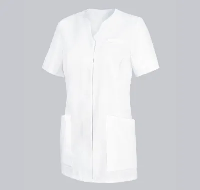 [BP online wit maat XS 1742.435.21] Zorgjas - Asymmetrische Kraag Stretch: Personaliseerbaar (XS)